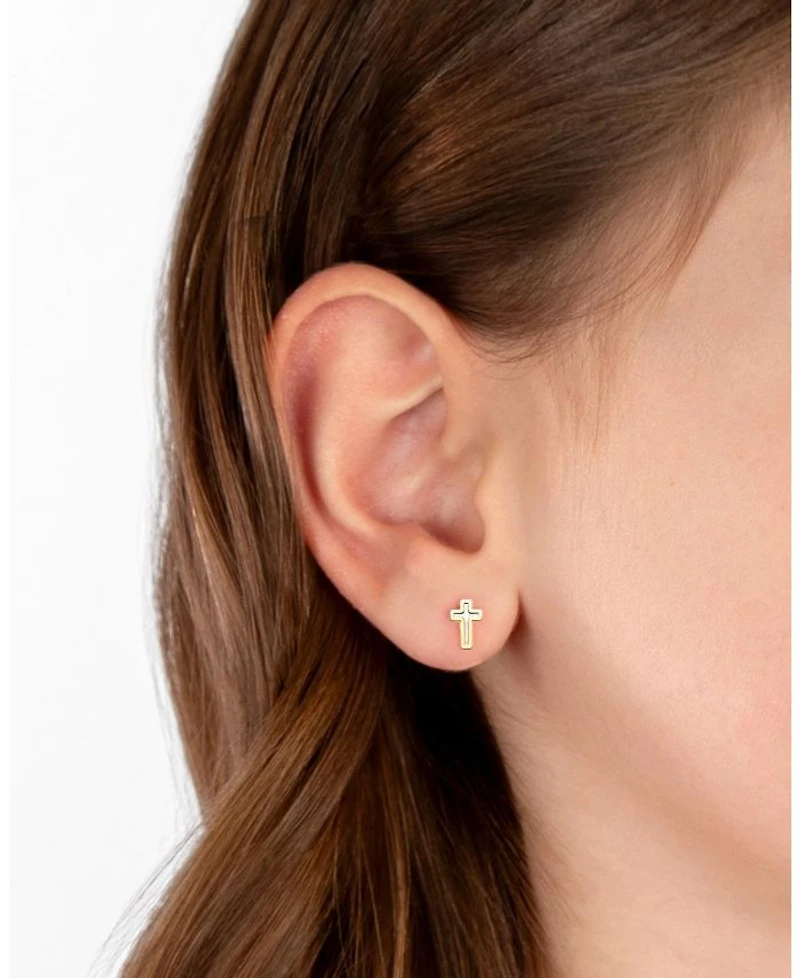 Children's 14K Gold Genuine Faith Cross Studs Girls' Screw Back Earrings