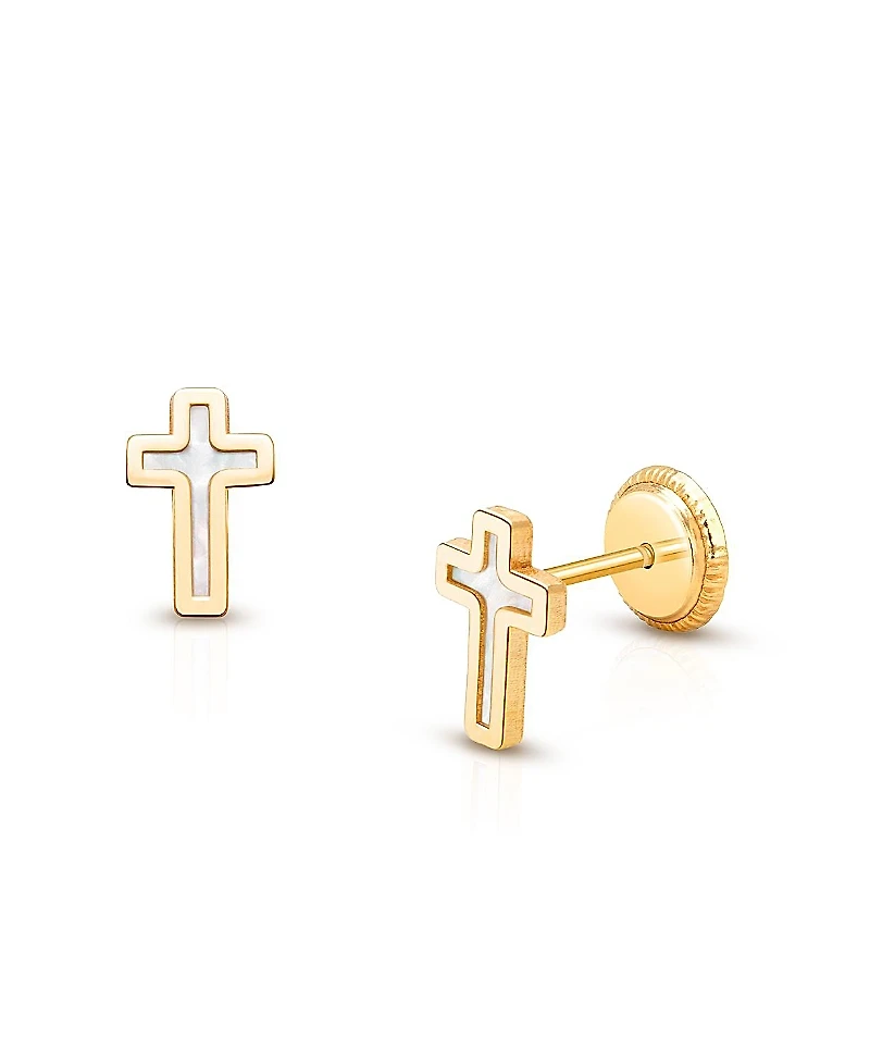 Tiny Blessings Children's 14K Gold Genuine Faith Cross Studs Girls' Screw Back Earrings