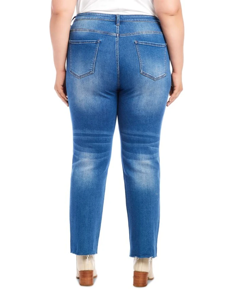 Plus High Rise Raw Hem Straight Jeans Denim