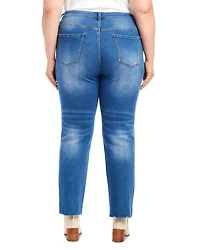 Plus High Rise Raw Hem Straight Jeans Denim