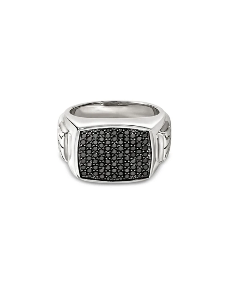 Men's Sterling Silver ID Black Sapphire Pavé Signet Ring