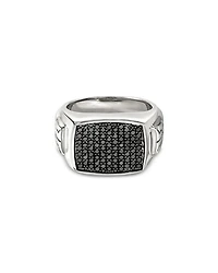 Men's Sterling Silver ID Black Sapphire Pavé Signet Ring
