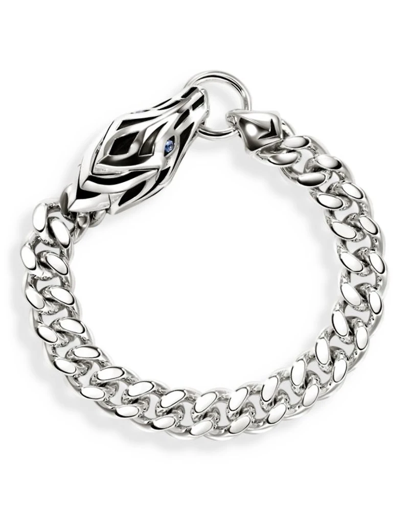 Sterling Silver Naga Blue Sapphire Snake Curb Link Bracelet