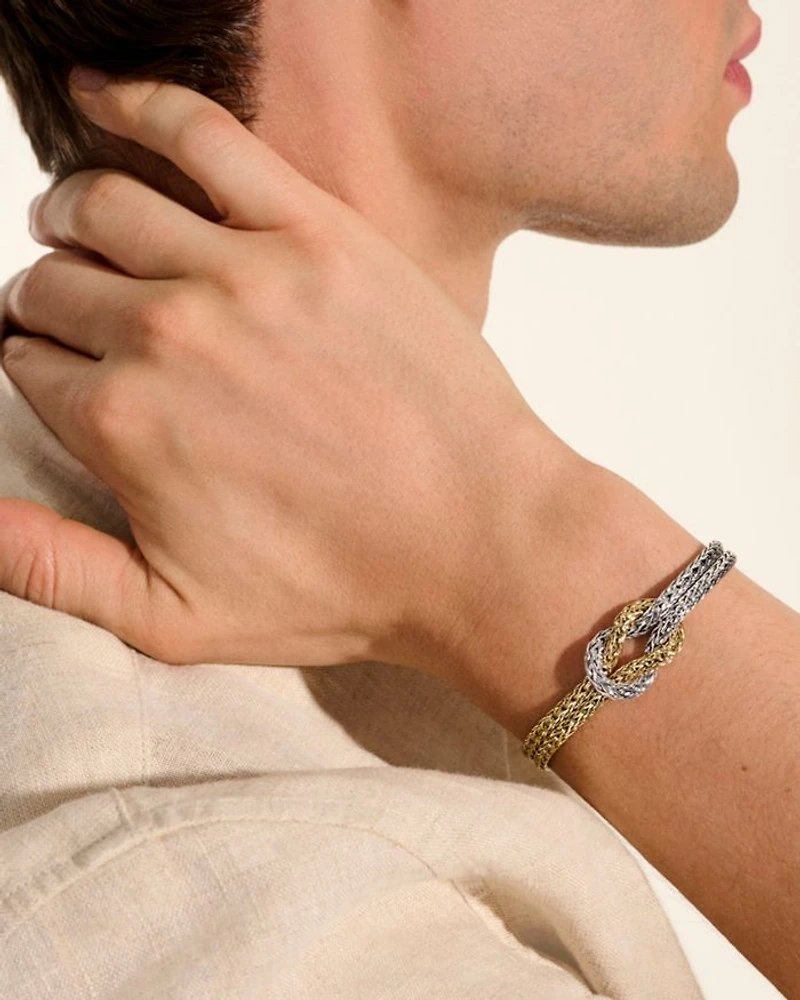 14K Yellow Gold & Sterling Silver Love Knot Woven Chain Statement Bracelet