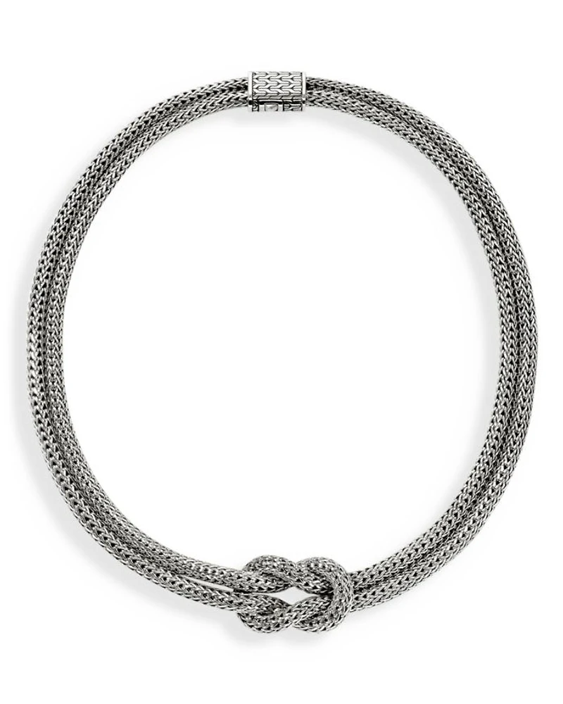 Sterling Silver Love Knot Double Woven Chain Statement Necklace, 16"