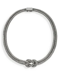 Sterling Silver Love Knot Double Woven Chain Statement Necklace, 16"