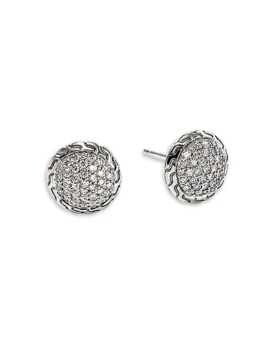 John Hardy Sterling Silver Jh Essentials Diamond Pave Stud Earrings, 0.55 tcw