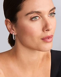14K Yellow Gold & Sterling Silver Caviar Spark Diamond Oval Hoop Earrings