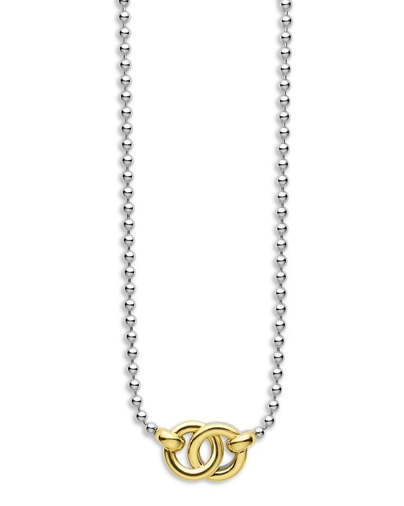 18K Yellow Gold & Sterling Silver Signature Caviar Interlocking Pendant Necklace, 16-18"