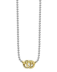 18K Yellow Gold & Sterling Silver Signature Caviar Interlocking Pendant Necklace, 16-18"