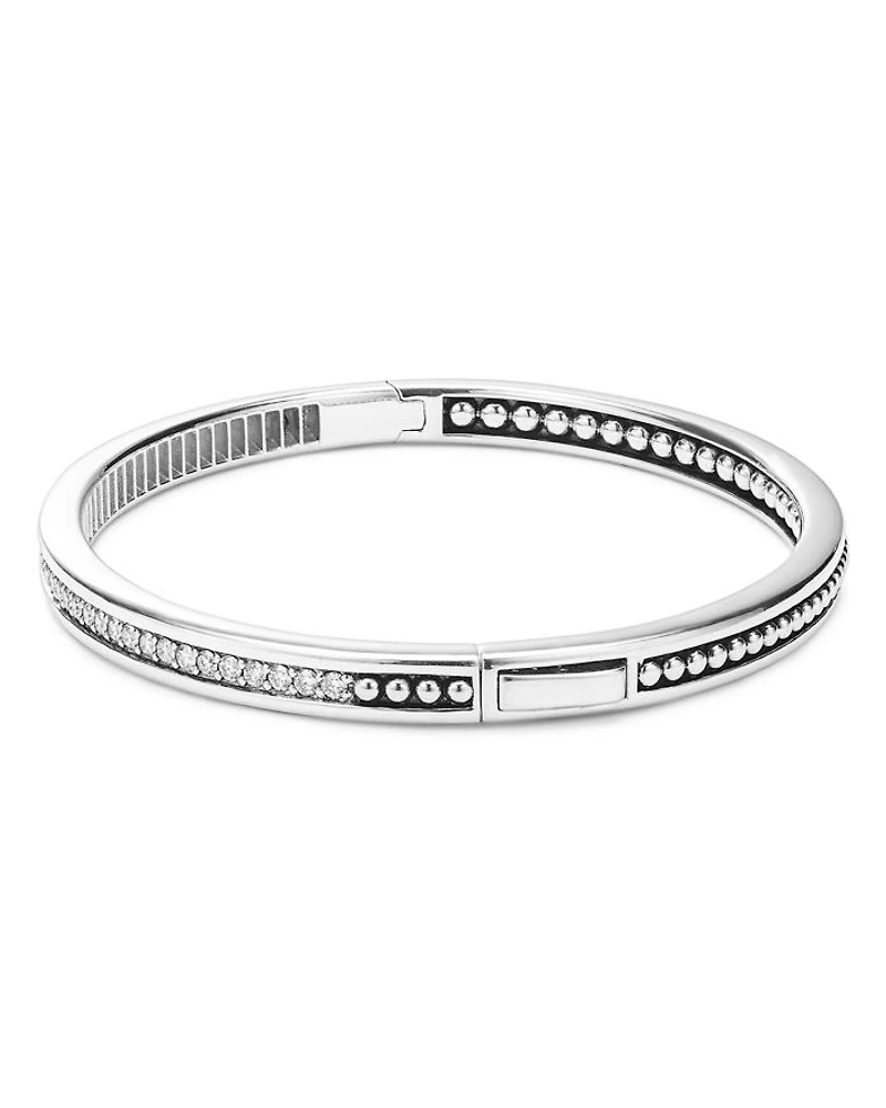 Sterling Silver Caviar Spark Diamond Bangle Bracelet