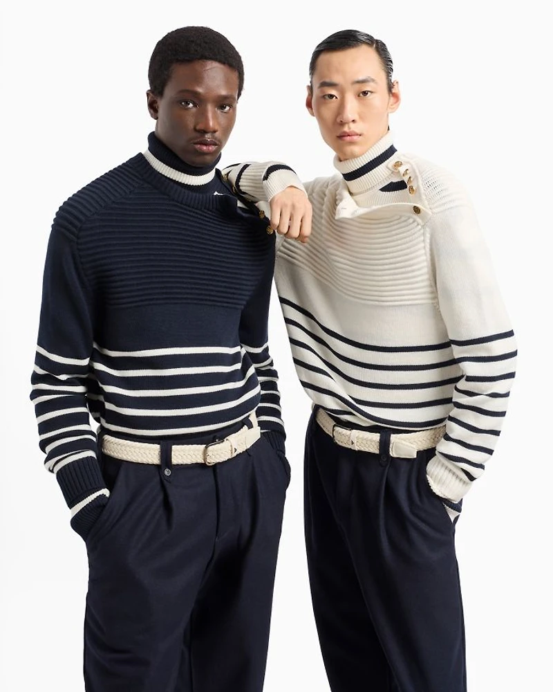 Striped Ribbed Turtleneck Sweater
