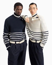 Striped Ribbed Turtleneck Sweater