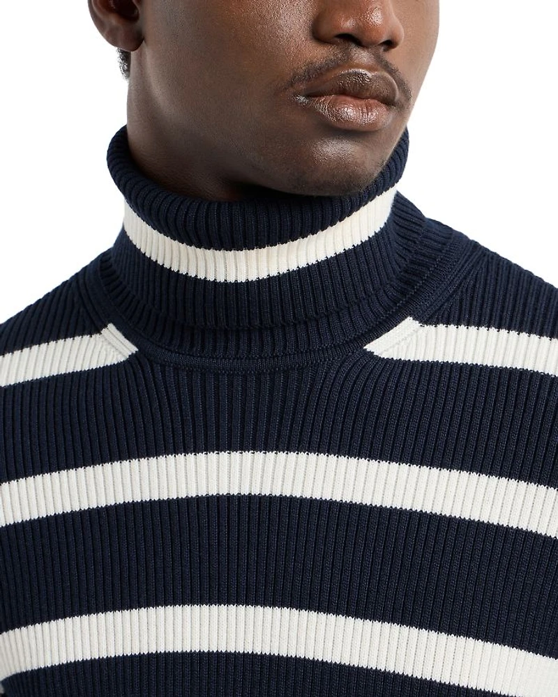 Striped Ribbed Turtleneck Sweater