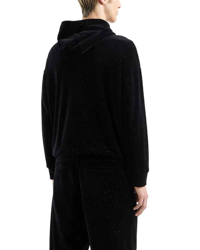 Cotton & Nylon Velour Rhinestone Embellished Regular Fit Hoodie