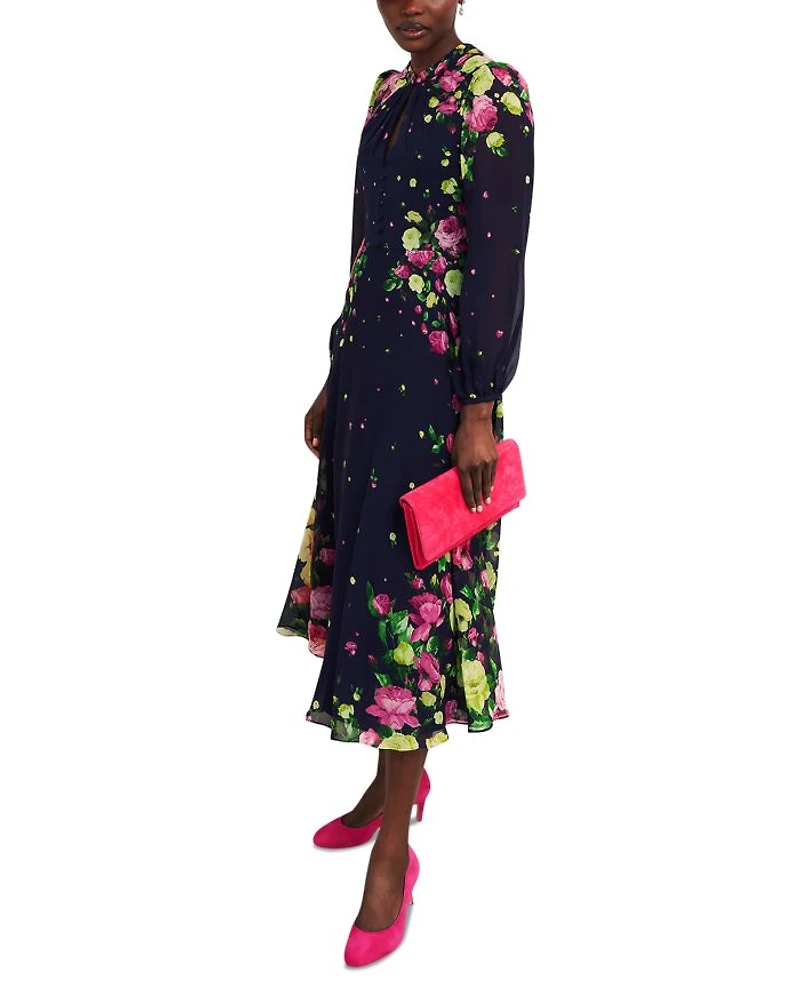 Eva Floral Print Silk Midi Dress
