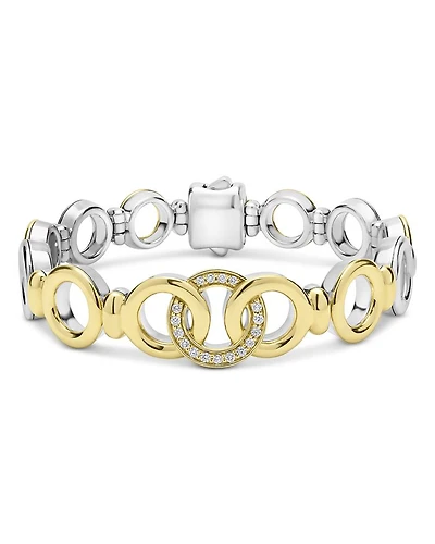 18K Yellow Gold & Sterling Silver Signature Caviar Diamond Interlocking Ring Link Bracelet