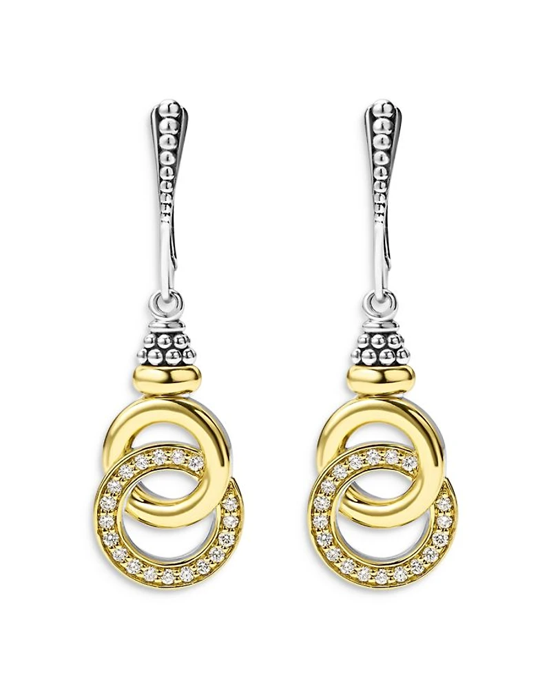 18K Yellow Gold & Sterling Silver Signature Caviar Diamond Interlocking Drop Earrings