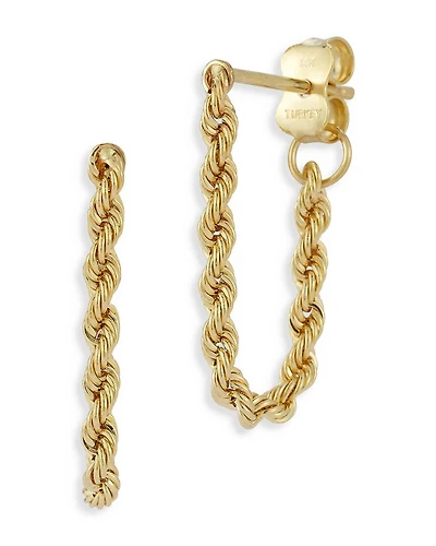 14K Yellow Gold Rope Link Chain Front to Back Earrings