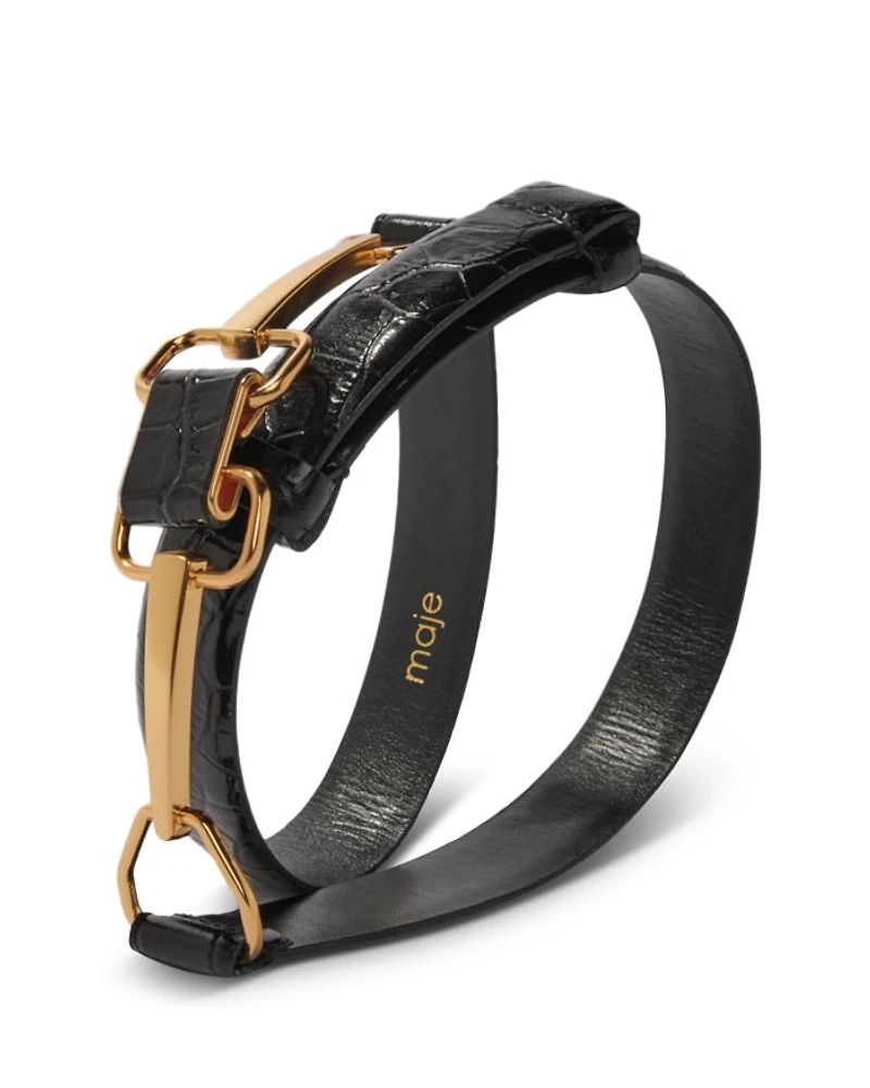 Horsebit Croc Embossed Leather Belt