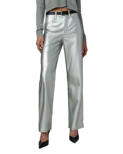 The Margot Faux Leather Straight Jeans Plated Silver