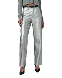 The Margot Faux Leather Straight Jeans Plated Silver