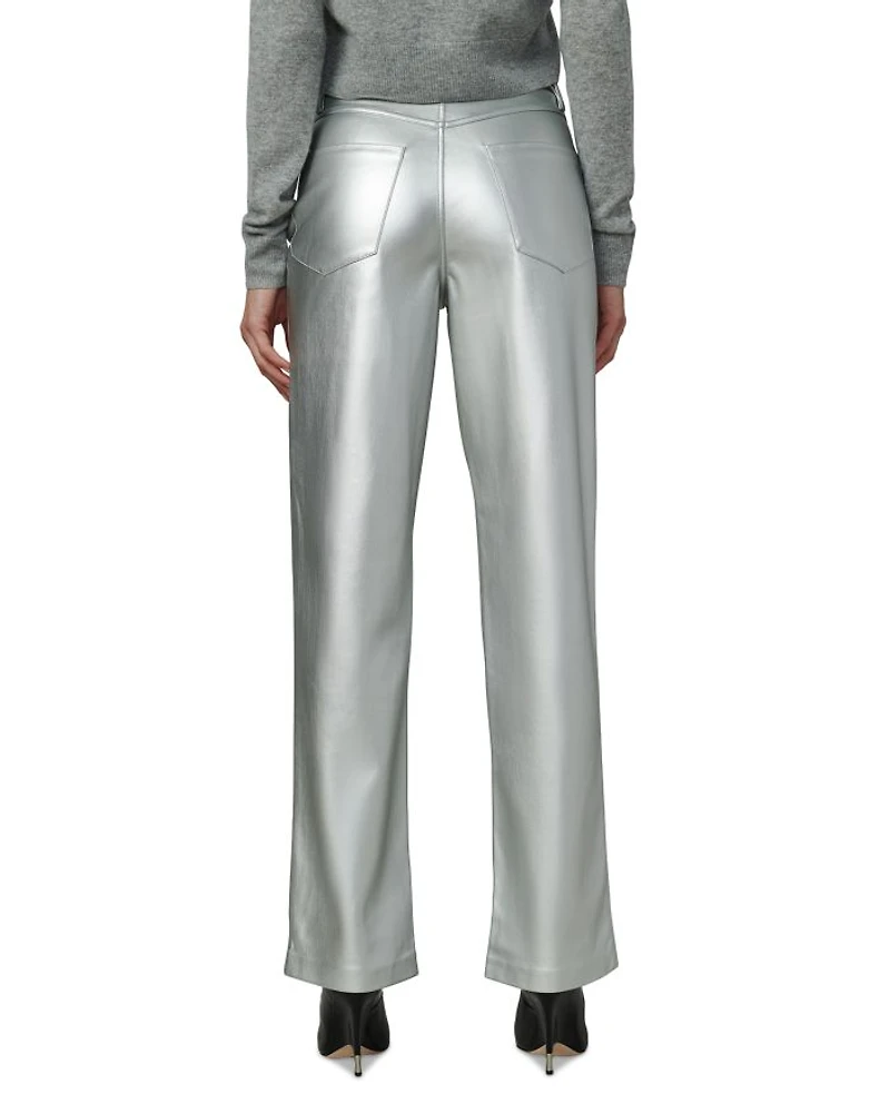 The Margot Faux Leather Straight Jeans Plated Silver