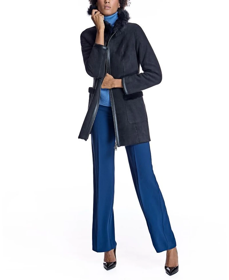 Hooded Shearling Lamb Jacket with Zipper