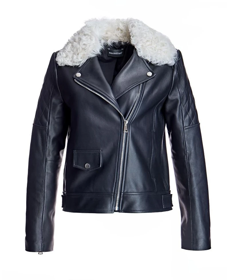 Leather Jacket with Shearling Collar