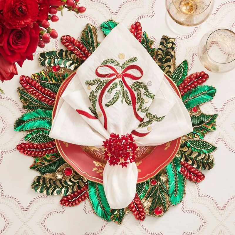 Holly and Sprig Placemat in Green, Red & Gold Tones