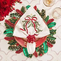 Holly and Sprig Placemat in Green, Red & Gold Tones
