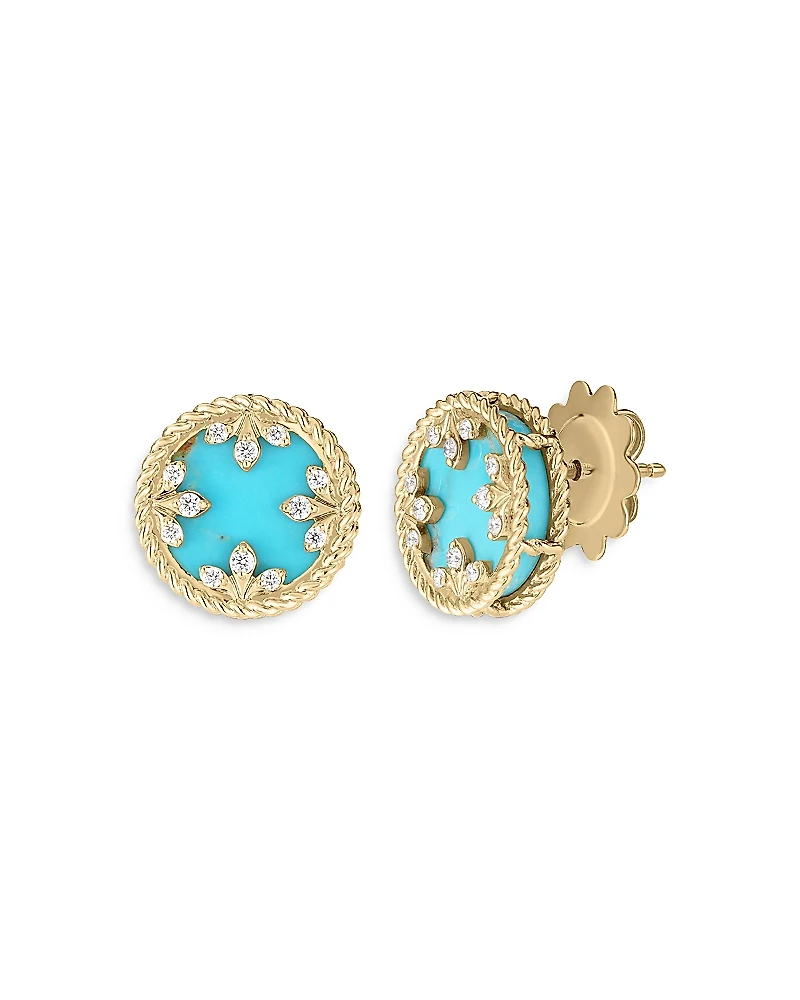 Roberto Coin 18K Yellow Gold Venetian Princess Medallion Turquoise & Diamond Stud Earrings