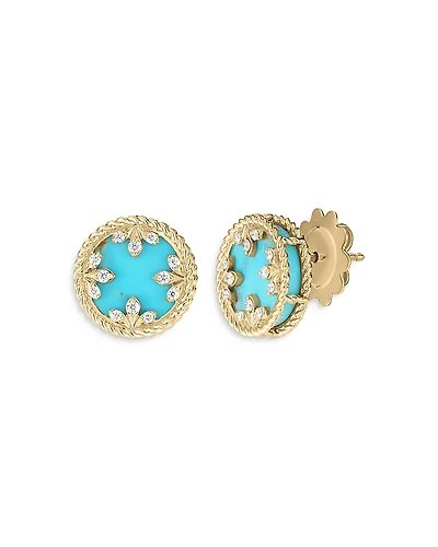 Roberto Coin 18K Yellow Gold Venetian Princess Medallion Turquoise & Diamond Stud Earrings