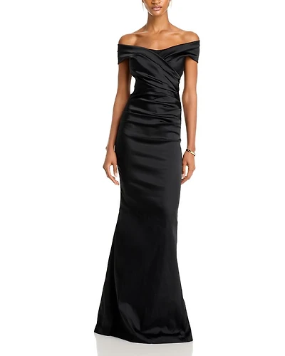 Satin Stretch Off The Shoulder Gown