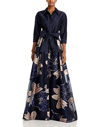 Teri Jon by Rickie Freeman Taffeta Shirt Floral Gown