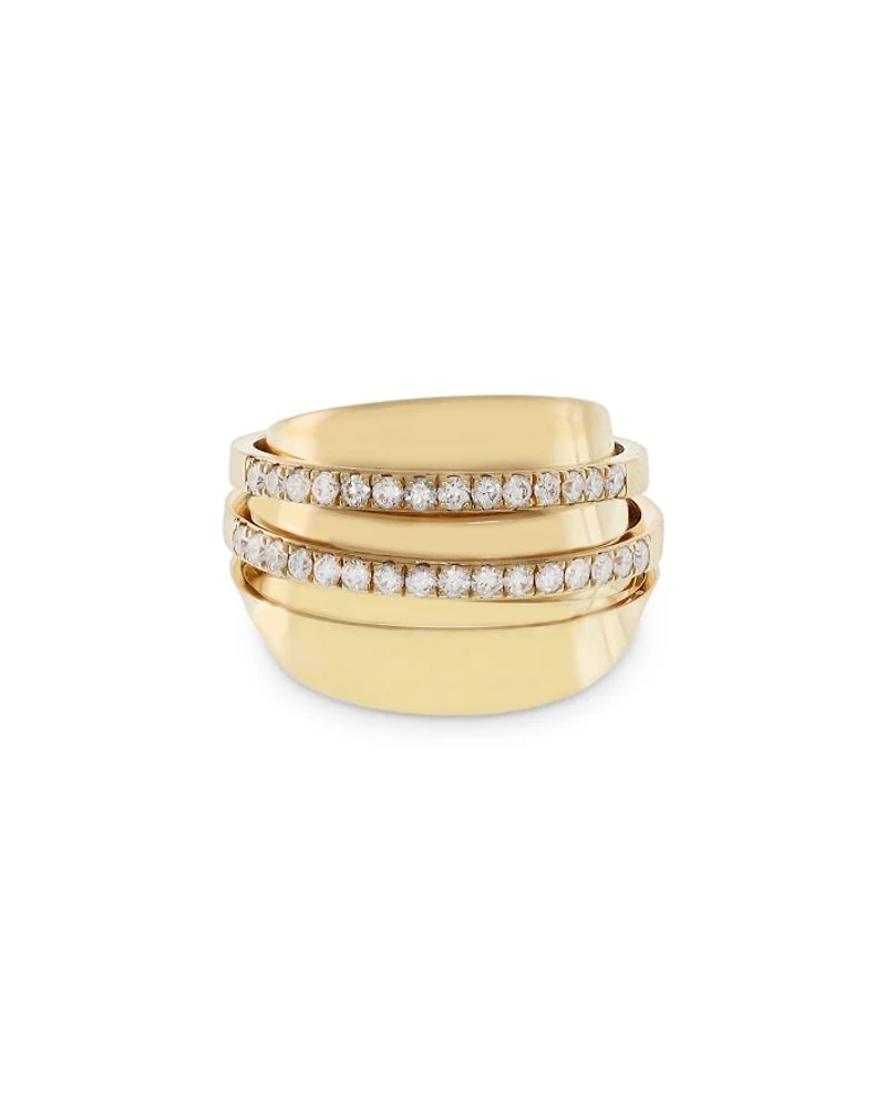 18K Yellow Gold Pavé Diamond Double Row Statement Ring - Exclusive, Italy Campaign