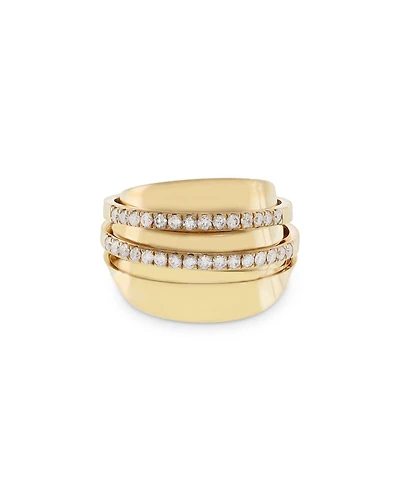 18K Yellow Gold Pavé Diamond Double Row Statement Ring - Exclusive, Italy Campaign