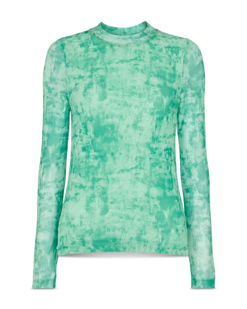 Brushwork Print Mesh Pullover