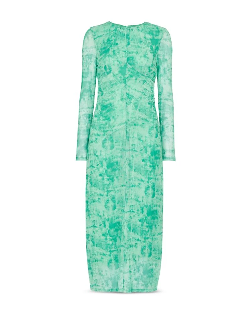Brushwork Print Mesh Dress