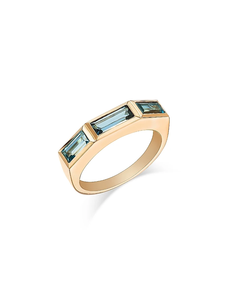 Bloomingdale's Fine Collection Blue Topaz Emerald Cut Three Stone Ring