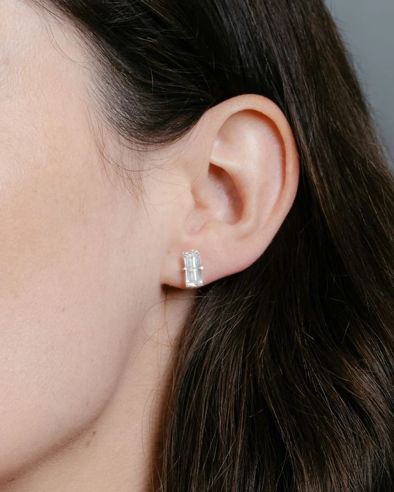 Iconic Lab-Grown Diamond Stud Earrings 14K White Gold, 1.5ctw Baguette Lab Grown Diamonds
