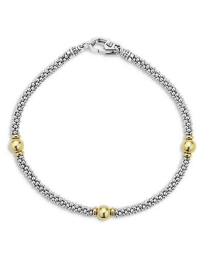 18K Yellow Gold & Sterling Silver Signature Caviar Bead Link Station Bracelet