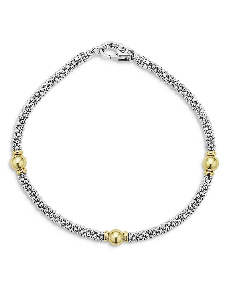 Lagos 18K Yellow Gold & Sterling Silver Signature Caviar Bead Link Station Bracelet