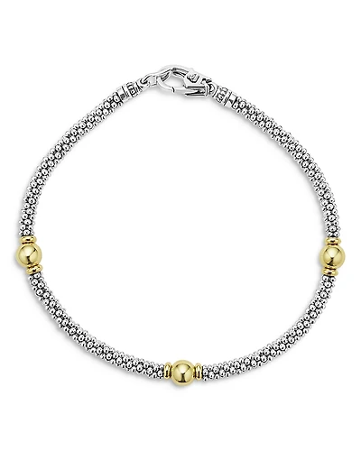 Lagos 18K Yellow Gold & Sterling Silver Signature Caviar Bead Link Station Bracelet