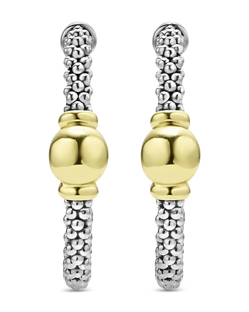 18K Yellow Gold & Sterling Silver Signature Caviar Station Hoop Earrings