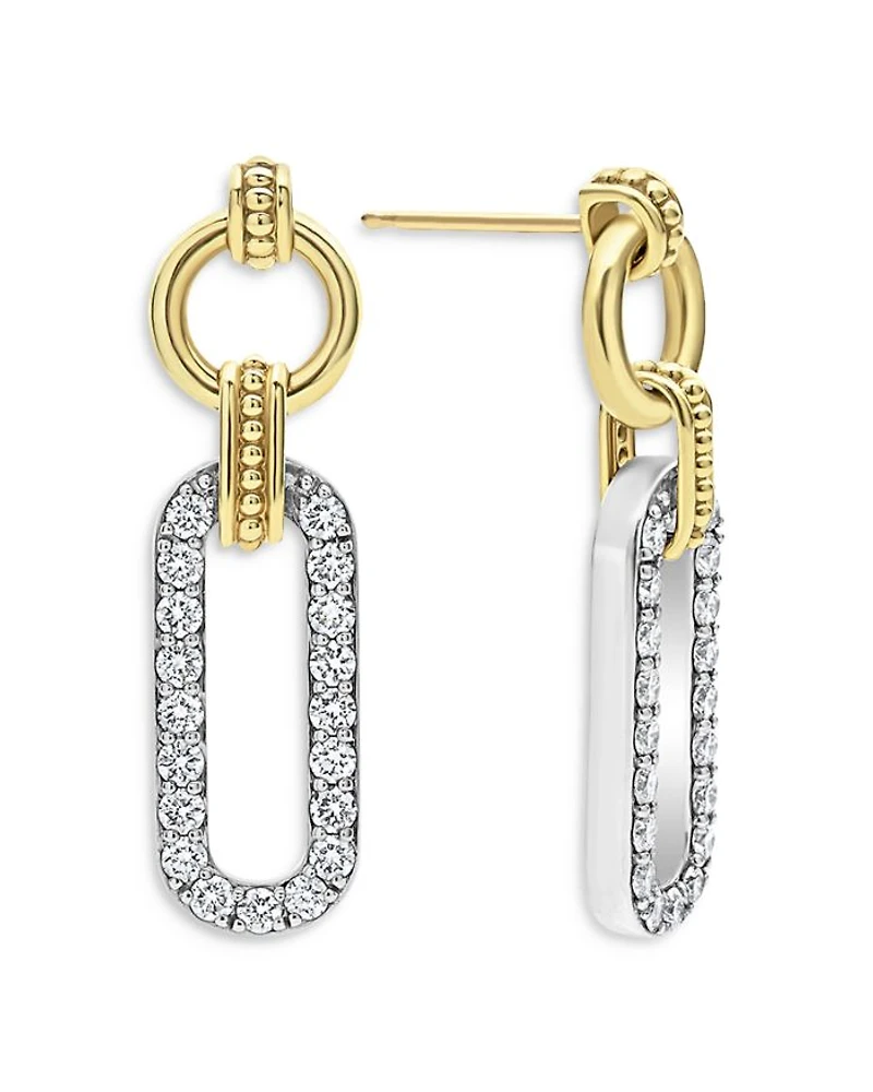18K Yellow Gold & Sterling Silver Signature Caviar Diamond Link Drop Earrings