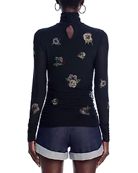 Pansies Mesh Turtleneck Top - Exclusive