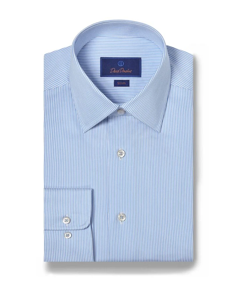 Cotton Twill Fine Line Stripe Slim Fit Dress Shirt