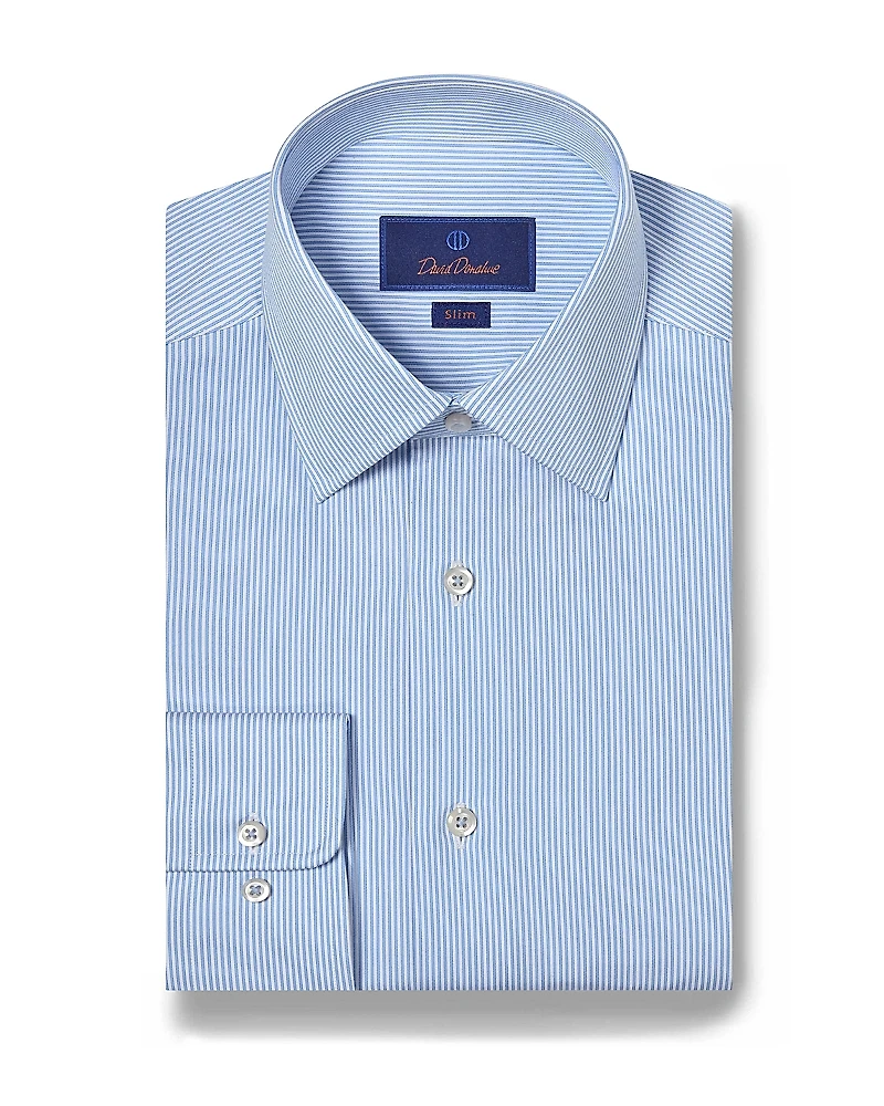 David Donahue Cotton Twill Fine Line Stripe Slim Fit Dress Shirt