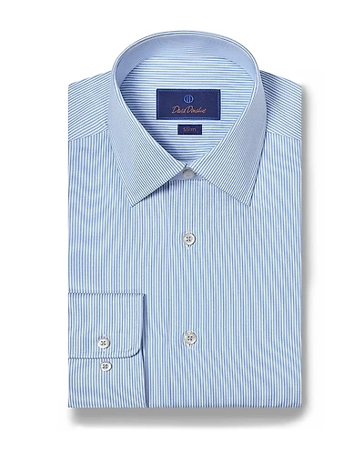 David Donahue Cotton Twill Fine Line Stripe Slim Fit Dress Shirt